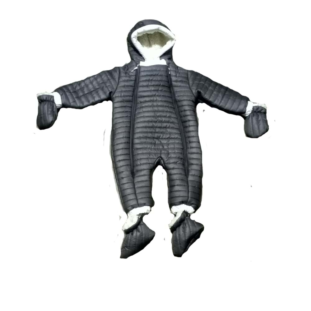 Kayak Tulum Bebe Kayak Kıyafeti Panda Baskılı -Kışlık - Füme - 24-36 AY
