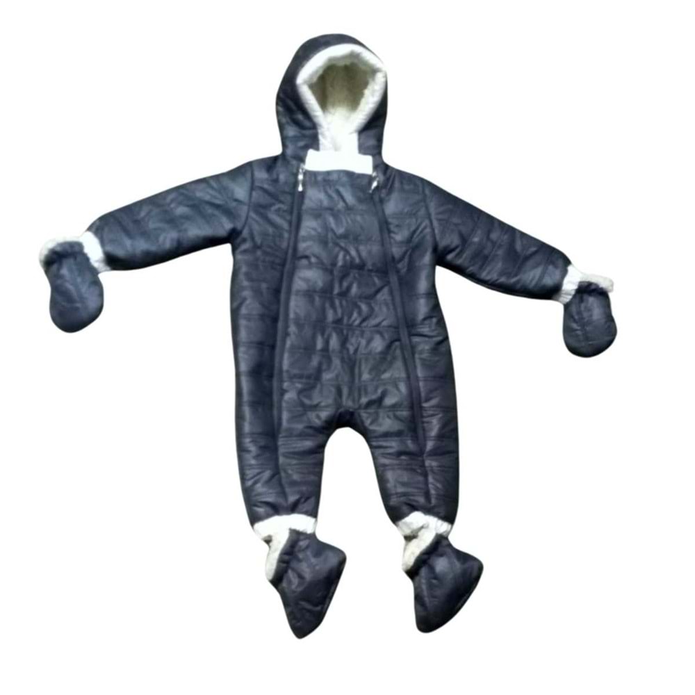 Kayak Tulum Bebe Kayak Kıyafeti Panda Baskılı -Kışlık - Füme - 24-36 AY
