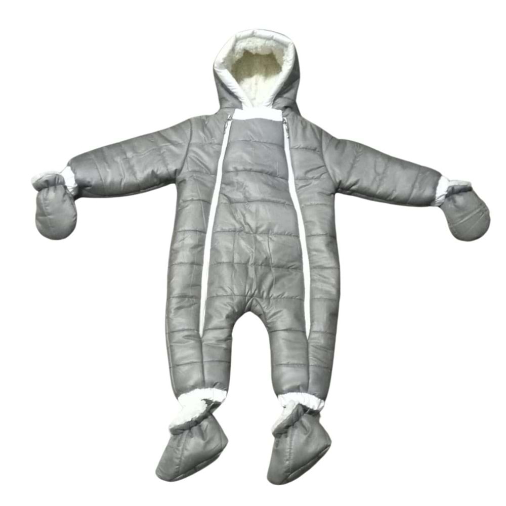 Kayak Tulum Bebe Kayak Kıyafeti Panda Baskılı -Kışlık - Gri - 24-36 AY