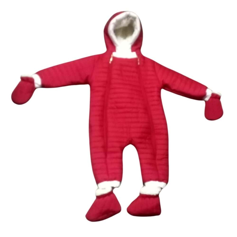 Kayak Tulum Bebe Kayak Kıyafeti Panda Baskılı -Kışlık - Kırmızı - 24-36 AY