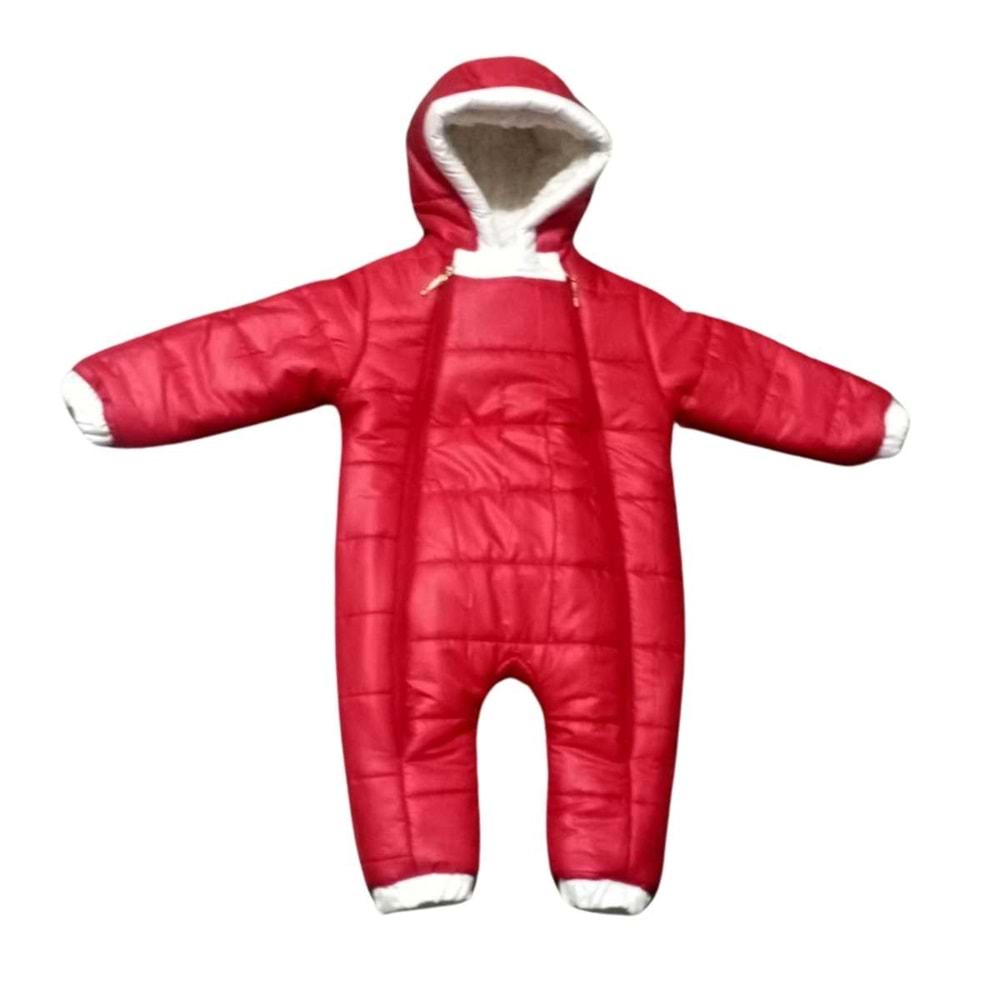 Kayak Tulum Bebe Kayak Kıyafeti Panda Baskılı -Kışlık - Kırmızı - 24-36 AY