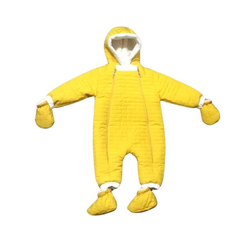 Kayak Tulum Bebe Kayak Kıyafeti Panda Baskılı -Kışlık - Sarı - 24-36 AY