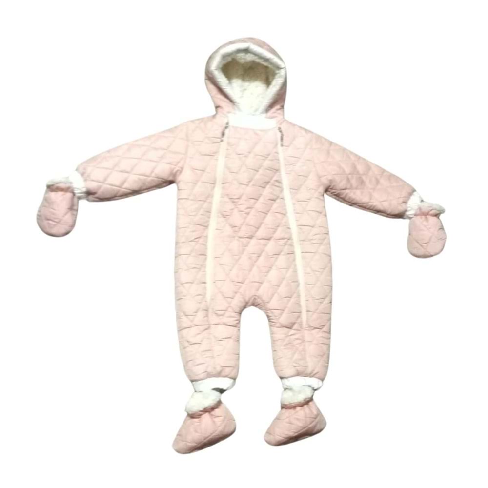 Kayak Tulum Bebe Kayak Kıyafeti Panda Baskılı -Kışlık - Somon - 24-36 AY