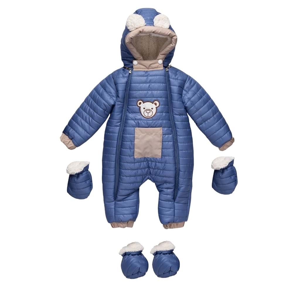 Kayak Tulum Bebe Ayıcık Cepli Tulum - Coppa Kids - Kozmonot - İndigo - 9-12 AY - FRND00000091-1184