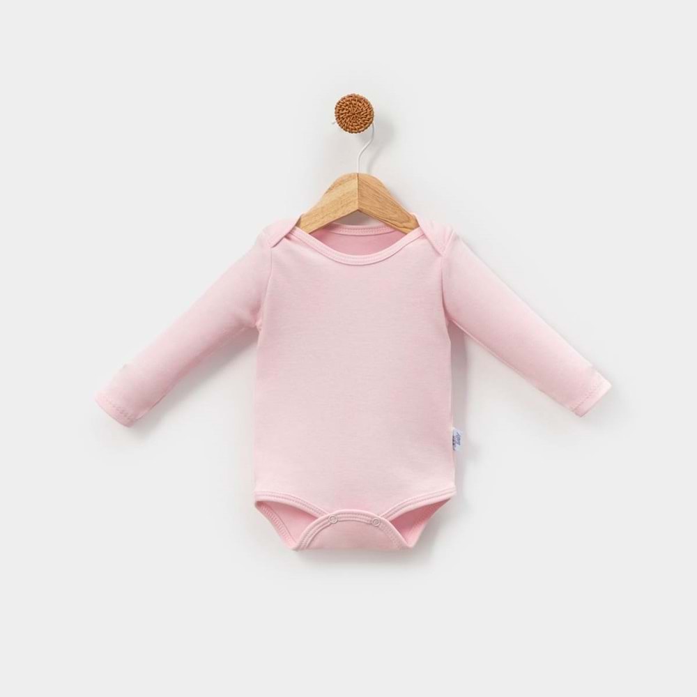 Jijek Baby 3 Lü Uzunkollu Bebek Body – Yumuşak,Rahat - EKRU-KIRMIZI-PEMBE - 6-9AY