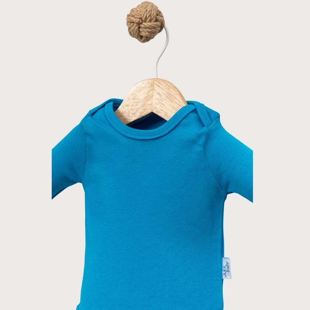 Jijek Baby 3 Lü Uzunkollu Bebek Body – Yumuşak,Rahat - SAKS-LACİVERT-TURKUAZ - 9-12 AY