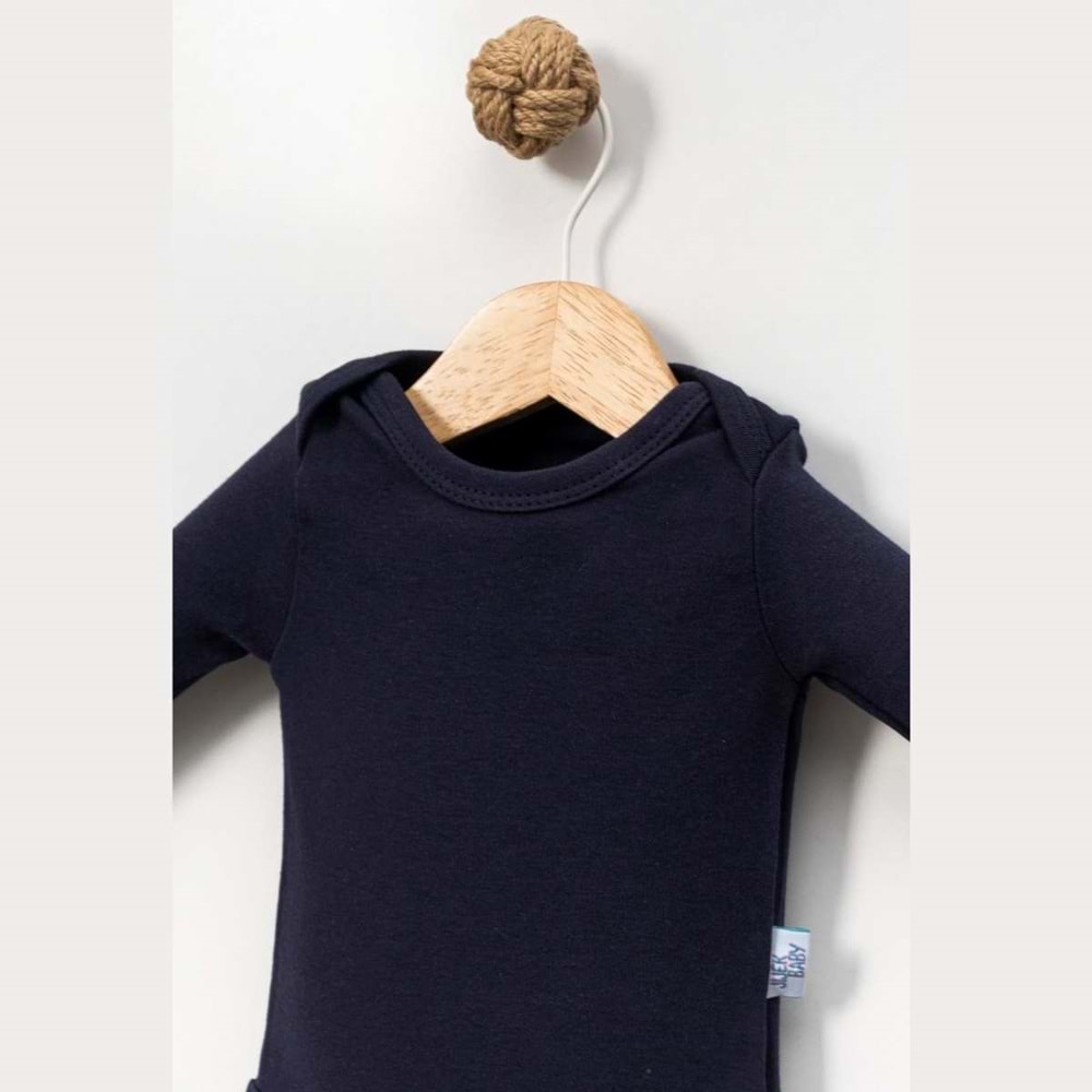 Jijek Baby 3 Lü Uzunkollu Bebek Body – Yumuşak,Rahat - SAKS-LACİVERT-TURKUAZ - 9-12 AY