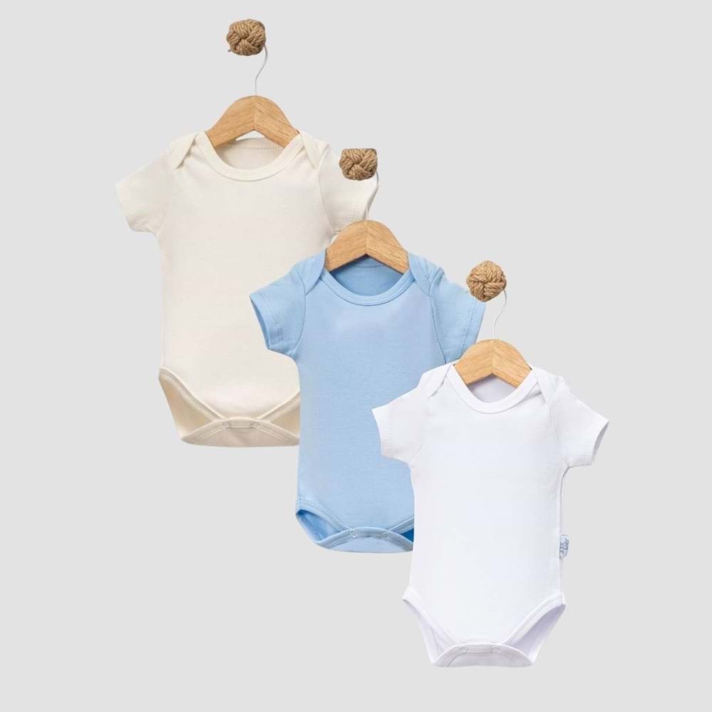 Jijek Baby 3 Lü Kısakollu Bebek Body – Yumuşak,Rahat - KREM-MAVİ-BEYAZ - 24-36 AY