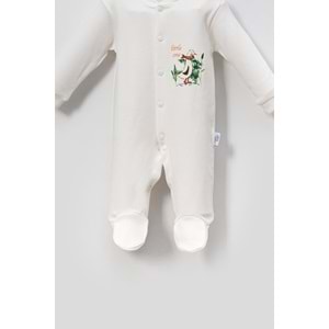 Little One Penguen Desenli Bebek Tulum ve Saç Bandı Seti-Ekru - 9-12 Ay