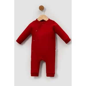 Yandan Çıtçıtlı Basic Bebek Tulum – Organik Pamuk, Kolay Giydirilebilir Tasarım - Kırmızı - 6-9AY