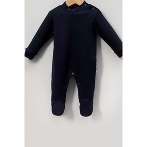 Alttan Çıtçıtlı Şapkalı Bebek Tulum ,Konforlu ve Pratik Tasarım - Lacivert - 0-3 AY