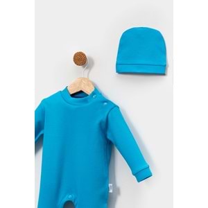 Alttan Çıtçıtlı Şapkalı Bebek Tulum ,Konforlu ve Pratik Tasarım - Turkuaz - 6-9AY