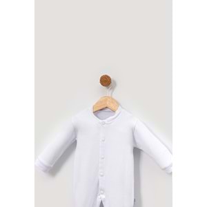 Önden Çıtçıtlı Bebek Tulum Pamuk, Pratik ve Şık Tasarım - Beyaz - 0-3 AY