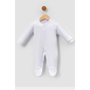 Önden Çıtçıtlı Bebek Tulum Pamuk, Pratik ve Şık Tasarım - Beyaz - 9-12 AY