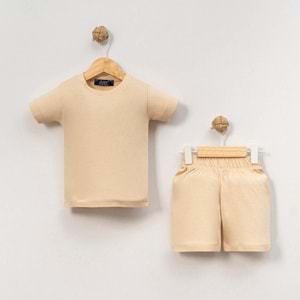 Unisex Bebek Şortlu Takım %100 Pamuk Yazlık Basic Tişört Şort Seti
