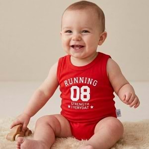 Jijek Baby Erkek Bebek Kırmızı Sportif Baskılı Atlet
