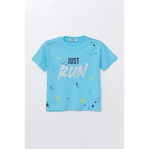 Run Baskılı Penye Şort- T-Shirt Kız-Erkek Takım - Coppa - Mavi - 5 YAŞ - FRND00000002-36