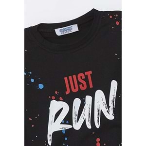 Run Baskılı Penye Şort- T-Shirt Kız-Erkek Takım - Coppa - Siyah - 2 YAŞ - FRND00000002-49