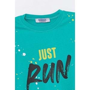 Run Baskılı Penye Şort- T-Shirt Kız-Erkek Takım - Coppa - Su Yeşili - 2 YAŞ - FRND00000002-57