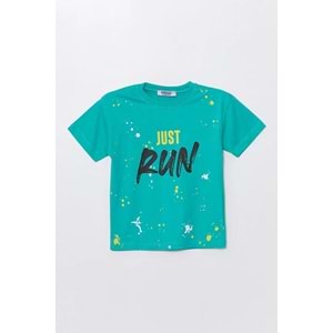 Run Baskılı Penye Şort- T-Shirt Kız-Erkek Takım - Coppa - Su Yeşili - 9 YAŞ - FRND00000002-64