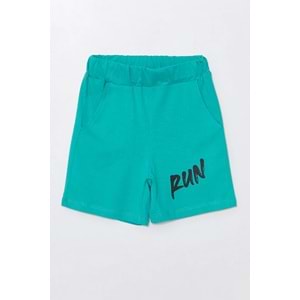 Run Baskılı Penye Şort- T-Shirt Kız-Erkek Takım - Coppa - Su Yeşili - 9 YAŞ - FRND00000002-64