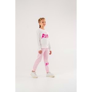 Run Erkek - Kız Çocuk T-shirt Eşofman Altı Takım - Coppa - Ekru-Pembe - 4 YAŞ