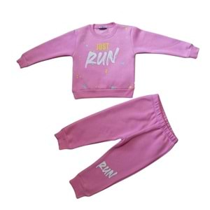 Run Baskılı 3 İp Mevsimlik Kız-Erkek Takım - Pembe - 9 YAŞ