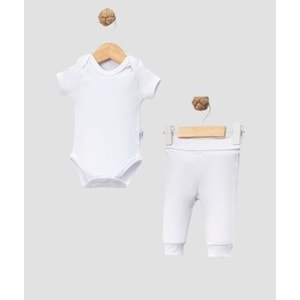 Erkek-Kız Bebek 2’li Takım Kısa Kollu Body ve Alt - Beyaz - 12-18 AY - FRND000000096-Beyaz-12-18 AY