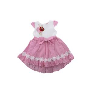 Fiyonklu Gül Detaylı Çizgili 1-2-3-4 Yaş Elbise FRND00000012 -Pembe - 2-3 YAŞ - FRND00000012-176