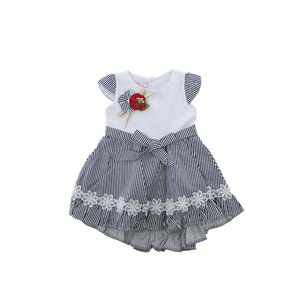 Fiyonklu Gül Detaylı Çizgili 1-2-3-4 Yaş Elbise FRND00000012 -Siyah - 18-24 AY - FRND00000012-179