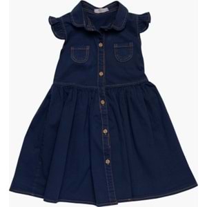 Cepli Düğmeli Gömlek Elbise Gabardin Kız Çocuk Ellbisesi -Lacivert - 6 YAŞ - FRND00000013-186