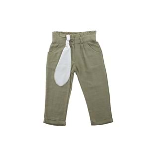Örme Keten Kumaş Pamuklu Beli Fırfırlı Pantolon - Coppa - Haki - 2 YAŞ - FRND00000020-289