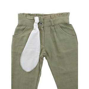Örme Keten Kumaş Pamuklu Beli Fırfırlı Pantolon - Coppa - Haki - 2 YAŞ - FRND00000020-289