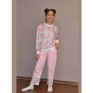 Yazı Baskılı Mevsimlik İkili Takım FRND35 - Pembe - 9 YAŞ