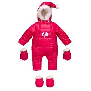 Kar Tulumu Bebe Kayak Tulum Şaşkın Göz Nakışlı Kışlık-Fuşya - 9-12 AY