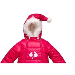 Kar Tulumu Bebe Kayak Tulum Şaşkın Göz Nakışlı Kışlık-Fuşya - 9-12 AY