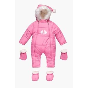 Kar Tulumu Bebe Kayak Tulum Şaşkın Göz Nakışlı Kışlık-Pembe-6-9AY