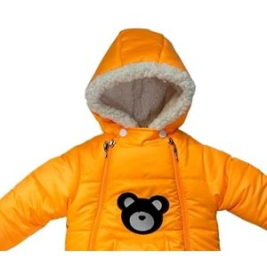 Kayak Tulum Bebe Kar Kıyafeti Ayıcık Nakışlı Kışlık-Turuncu - 6-9AY
