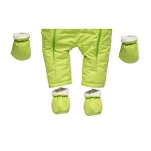 Kayak Tulum Bebe Kar Kıyafeti Ayıcık Nakışlı Kışlık- Açık Yeşil - 9-12 AY