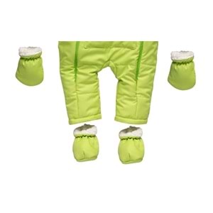 Kayak Tulum Bebe Kar Kıyafeti Ayıcık Nakışlı Kışlık- Açık Yeşil - 12-18 AY