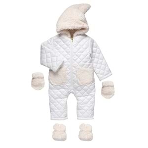 Bebe Şirinler Şapkalı Versoftlu Kozmonot Tulum-Kışlık-FRND67 - Beyaz - 9-12 AY