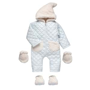 Bebe Şirinler Şapkalı Versoftlu Kozmonot Tulum-Kışlık-FRND67 - Buz Mavi - 9-12 AY