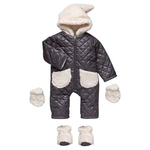 Bebe Şirinler Şapkalı Versoftlu Kozmonot Tulum-Kışlık-FRND67 - Füme - 12-18 AY