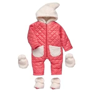 Bebe Şirinler Şapkalı Versoftlu Kozmonot Tulum-Kışlık-FRND67 - Nar Çiçeği - 18-24 AY