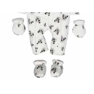 Kayak Tulum Bebe Kayak Kıyafeti Panda Baskılı -Kışlık-FRND82 - Beyaz - 9-12 AY