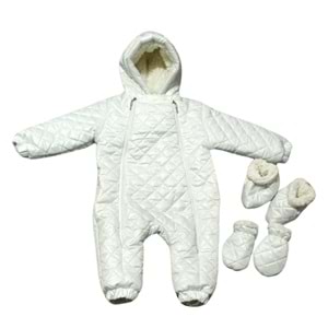 Kayak Tulum Bebe Kayak Kıyafeti Panda Baskılı -Kışlık - Beyaz - 24-36 AY