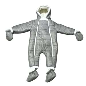 Kayak Tulum Bebe Kayak Kıyafeti Panda Baskılı -Kışlık - Gri - 24-36 AY