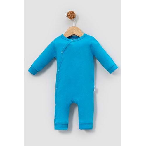 Yandan Çıtçıtlı Basic Bebek Tulum – Organik Pamuk, Kolay Giydirilebilir Tasarım-Turkuaz- 0-3 AY