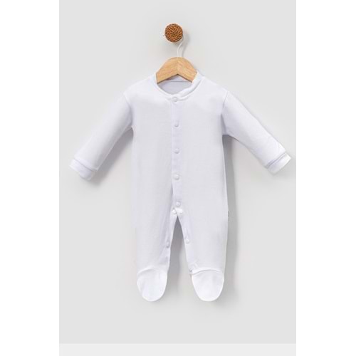 Önden Çıtçıtlı Bebek Tulum, Pamuk Pratik ve Şık Tasarım - Beyaz - 6-9AY