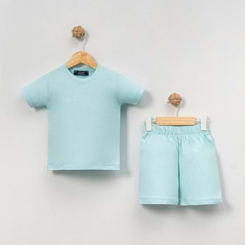 Unisex Bebek %100 Pamuk Yazlık Basic Tişört Şort Seti - Jijek Baby - Mint Yeşili - 12-18 AY
